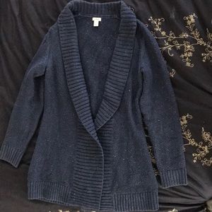 LL bean long cardigan navy blue speckled